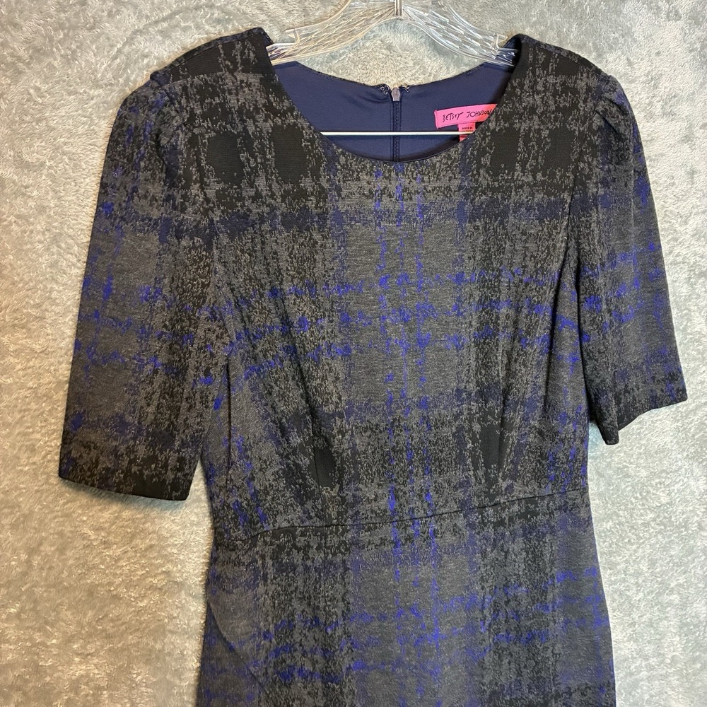 Betsey Johnson Women Plaid Faux Wrap Sheath Dress 8 Dark Academia Corporate Goth
